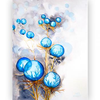 oryginalna piękna najlepsza  Marta Konieczny 40x30 cm przyroda natura na ścianę do sypialni na prezent, dla kobiety, kwiaty, rośliny trawy niebieskie żółte złote
